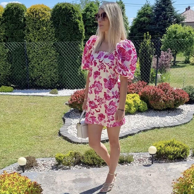 Marion Floral Print Puff Short Sleeve Dress