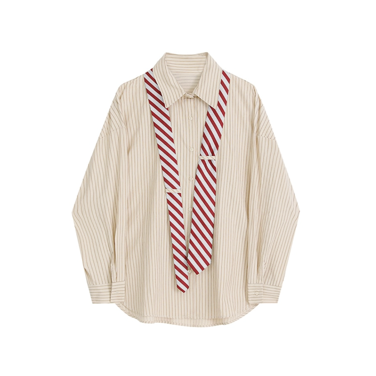 Marithe Striped Shirts with Necktie - 2 Colors