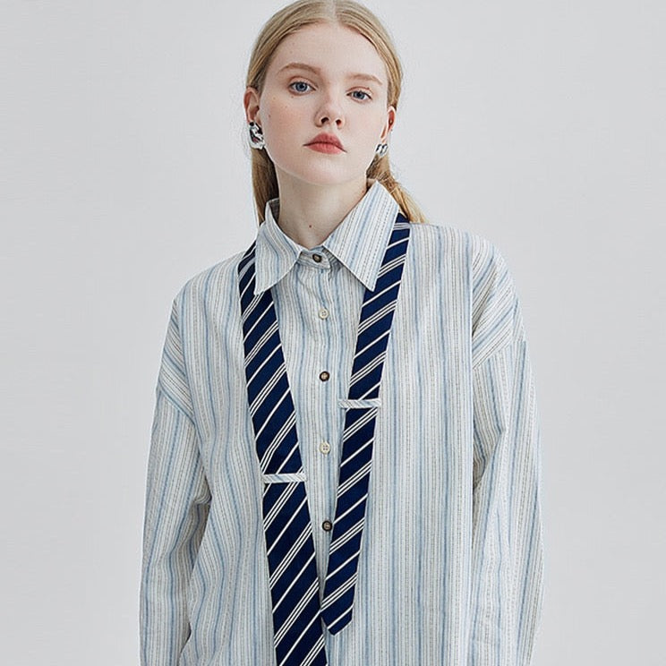 Marithe Striped Shirts with Necktie - 2 Colors