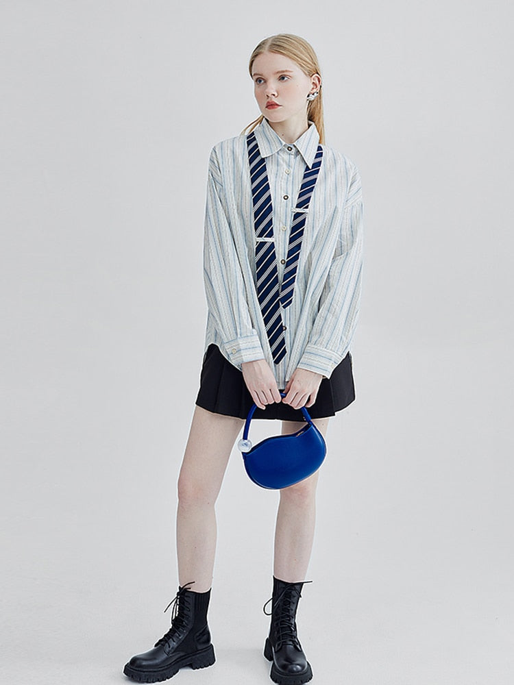 Marithe Striped Shirts with Necktie - 2 Colors