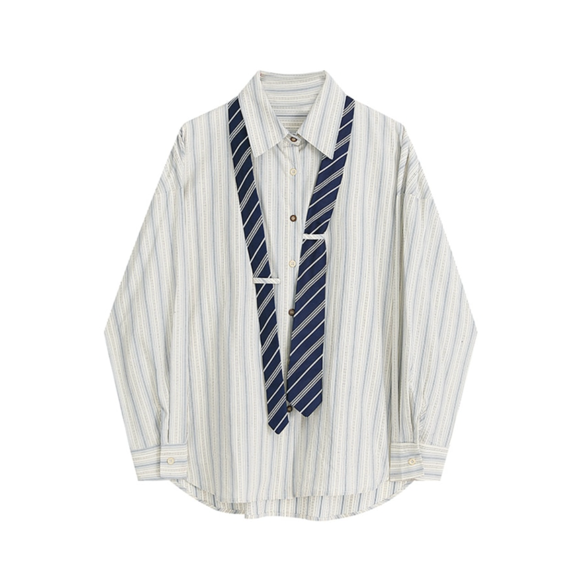 Marithe Striped Shirts with Necktie - 2 Colors