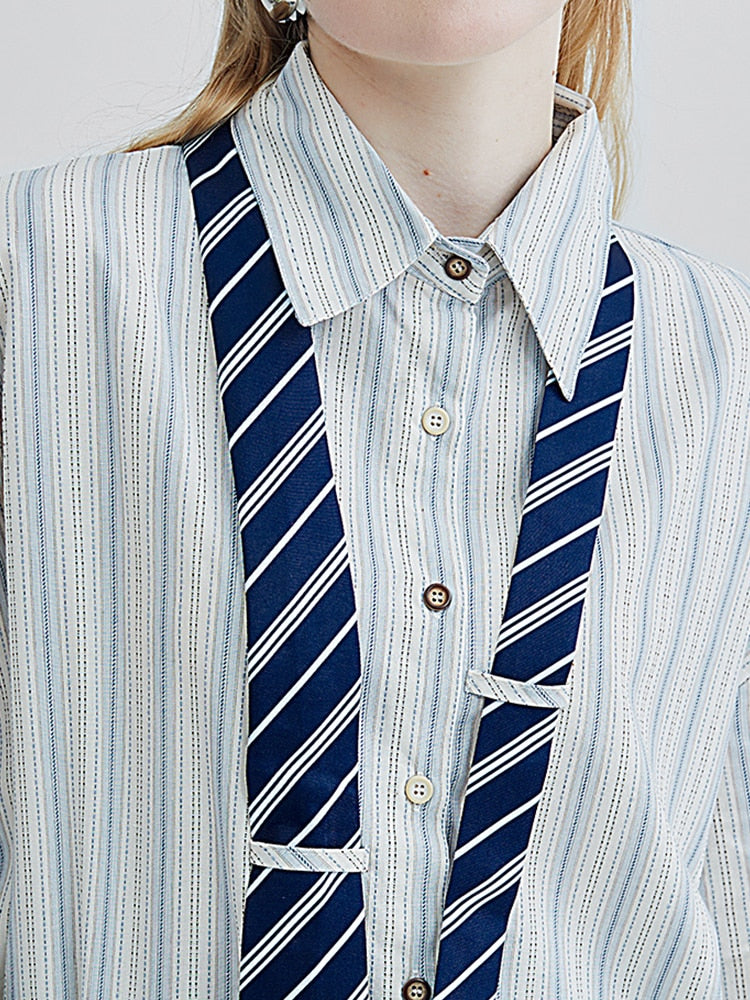 Marithe Striped Shirts with Necktie - 2 Colors