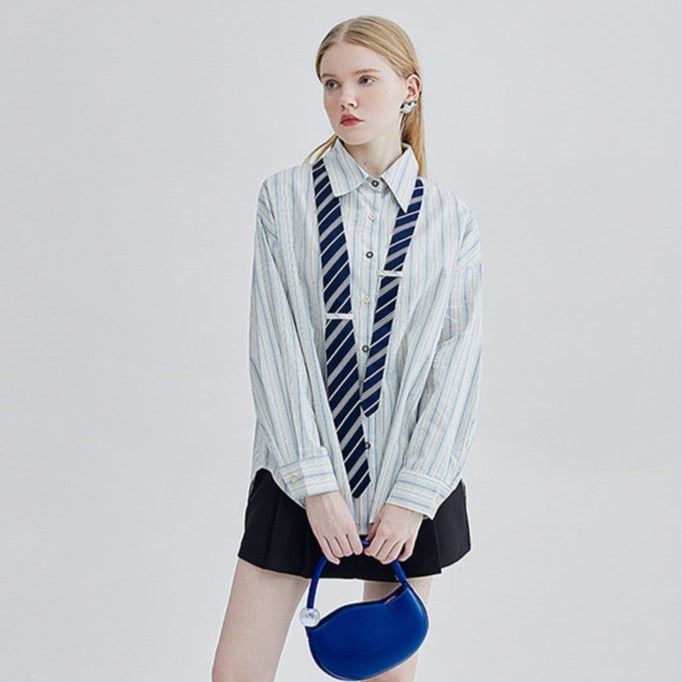 Marithe Striped Shirts with Necktie - 2 Colors