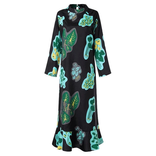 Marjorie High-Neck Retro Printed Maxi Dress