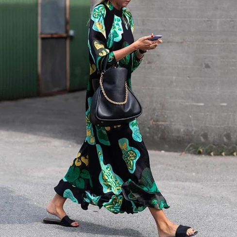 Marjorie High-Neck Retro Printed Maxi Dress