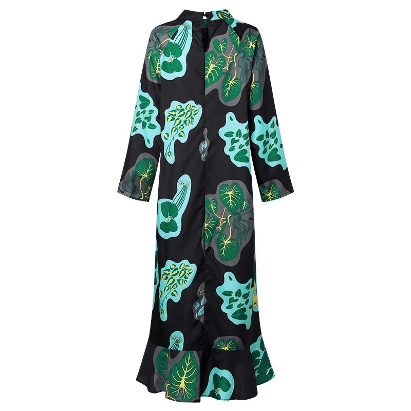 Marjorie High-Neck Retro Printed Maxi Dress