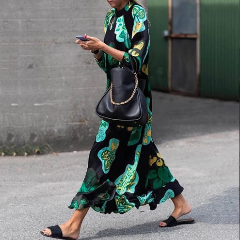 Marjorie High-Neck Retro Printed Maxi Dress