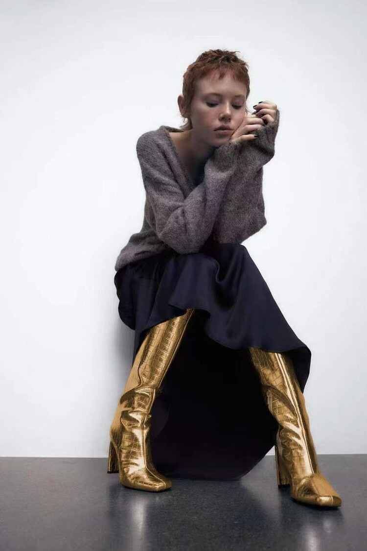 Marlene Croco Metallic Knee High Boots - 3 Colors