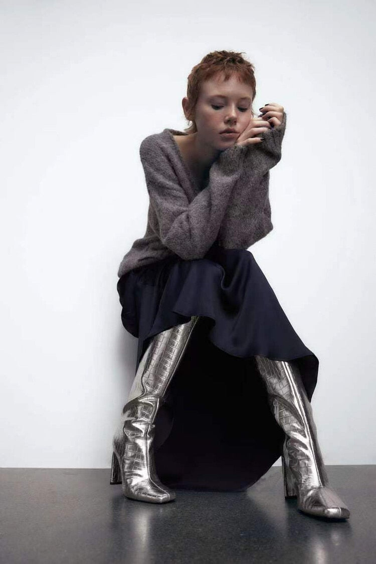 Marlene Croco Metallic Knee High Boots - 3 Colors