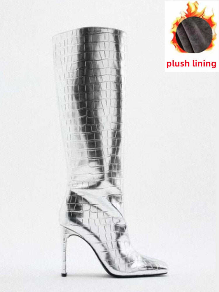 Marlene Croco Metallic Knee High Boots - 3 Colors