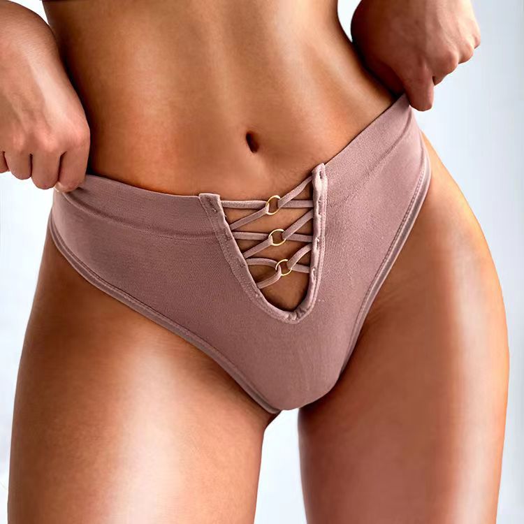Martha Lace-Up Front Bikini Thong Panties