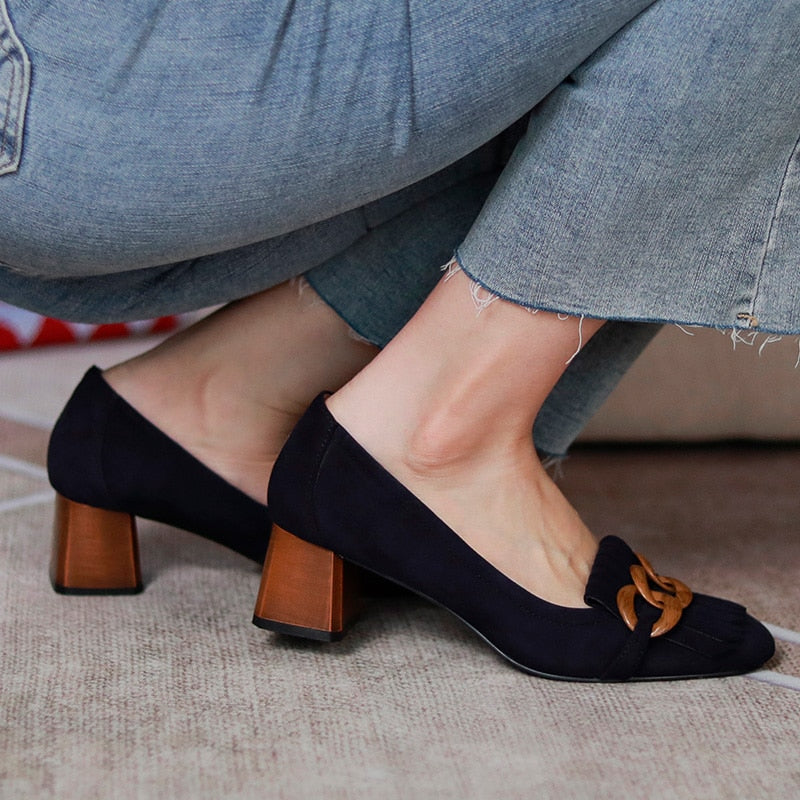 Masie Vintage Fringed Buckle Pumps