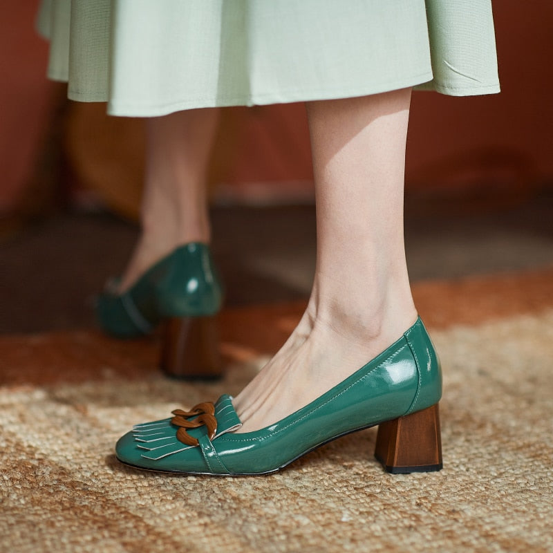 Masie Vintage Fringed Buckle Pumps