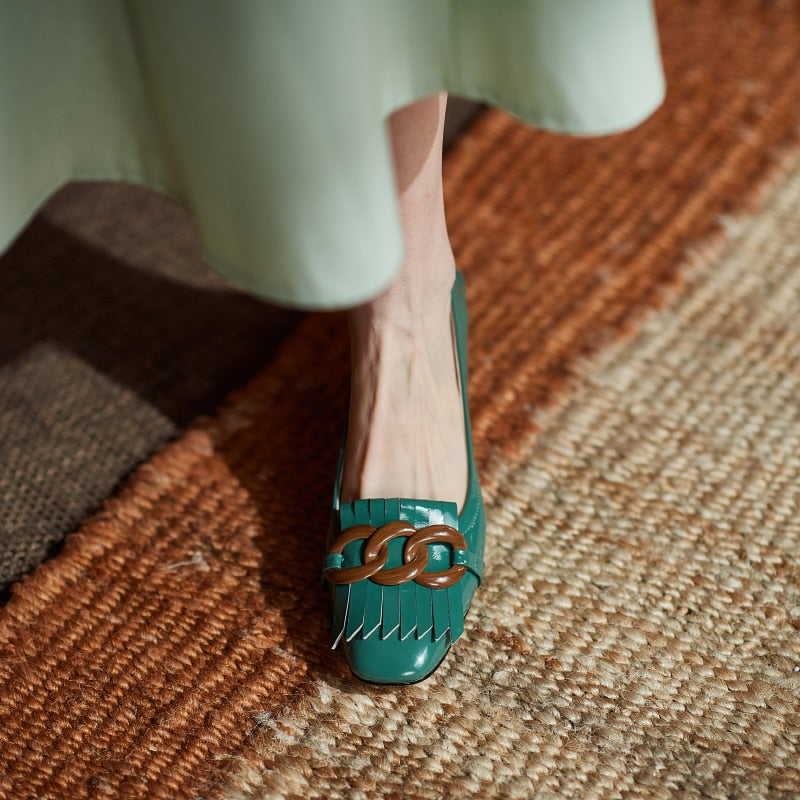 Masie Vintage Fringed Buckle Pumps