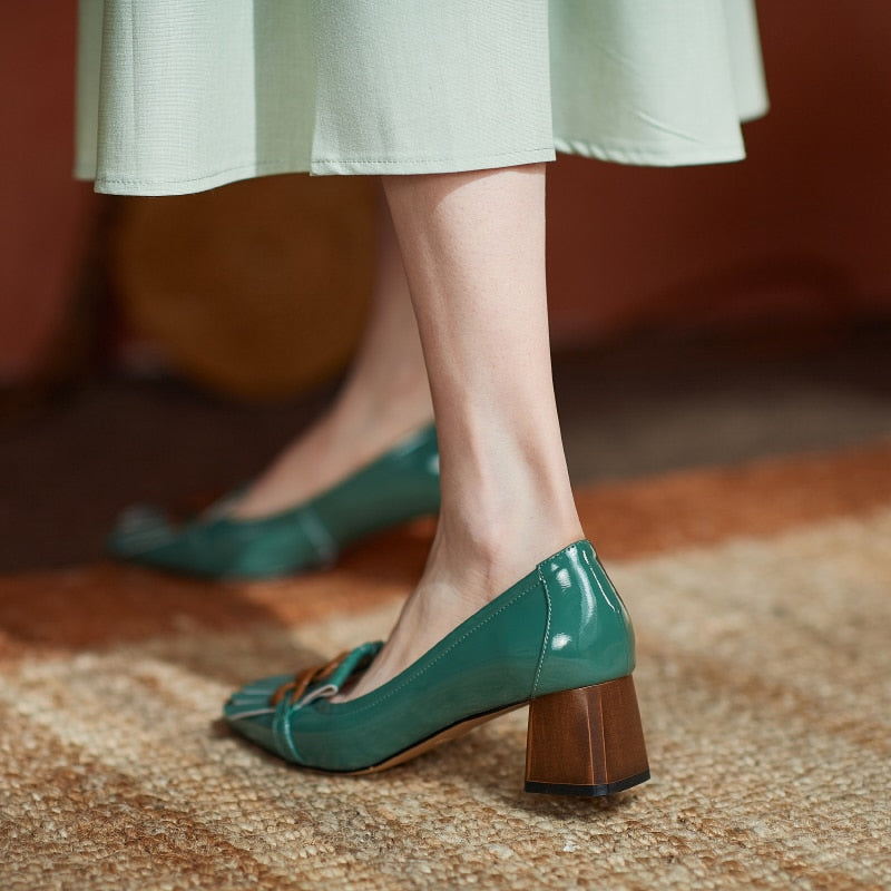 Masie Vintage Fringed Buckle Pumps