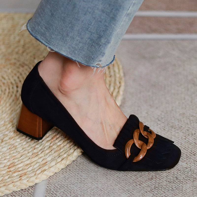 Masie Vintage Fringed Buckle Pumps