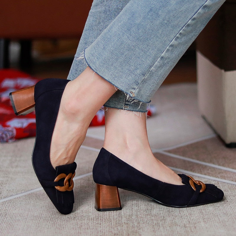 Masie Vintage Fringed Buckle Pumps