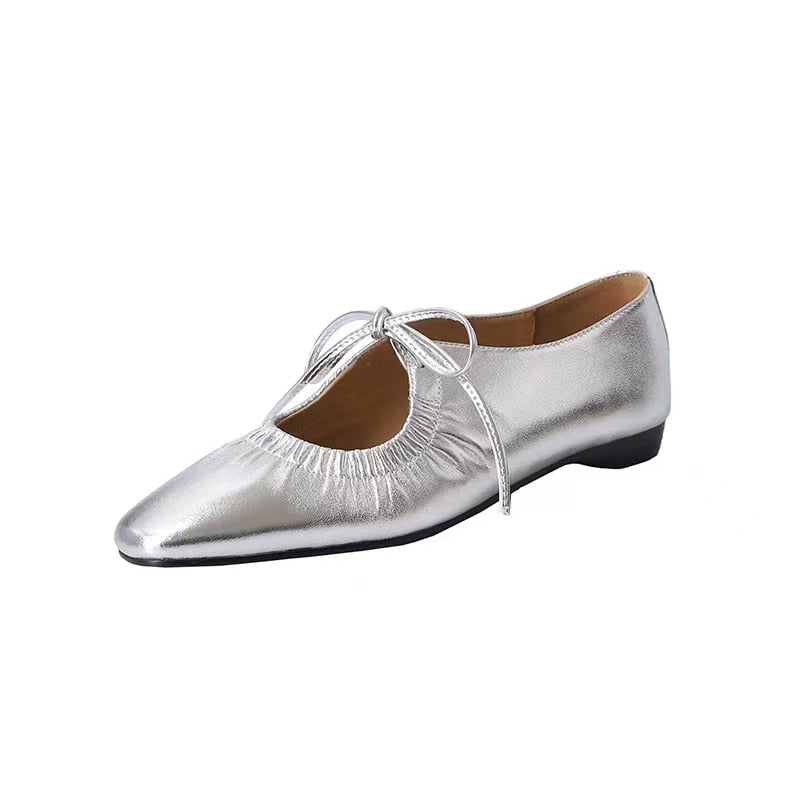 Mathess Metallic Faux Leather Ballet Flats - Gold or Silver