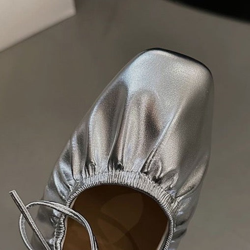 Mathess Metallic Faux Leather Ballet Flats - Gold or Silver