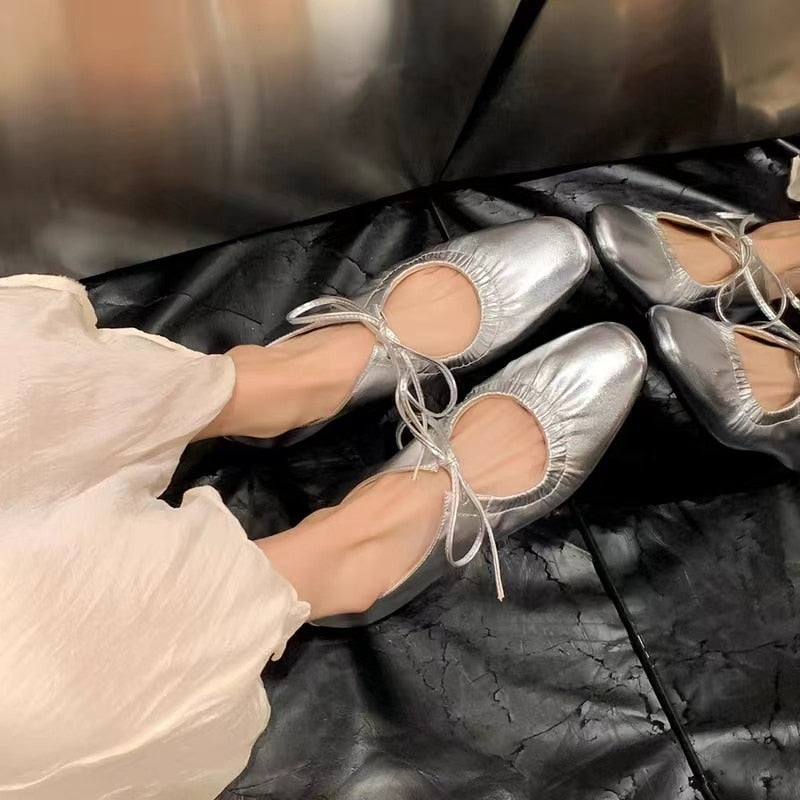 Mathess Metallic Faux Leather Ballet Flats - Gold or Silver