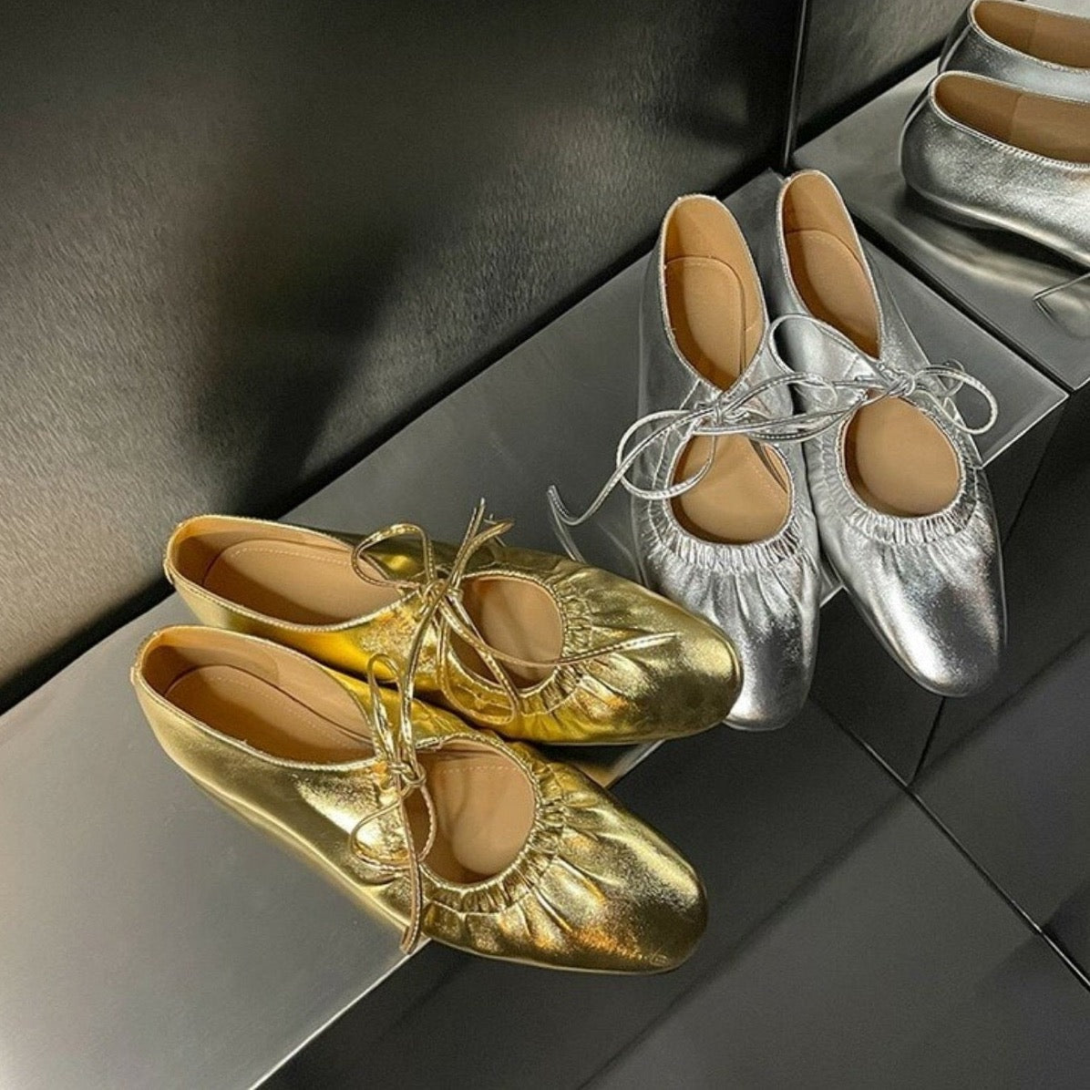 Mathess Metallic Faux Leather Ballet Flats - Gold or Silver