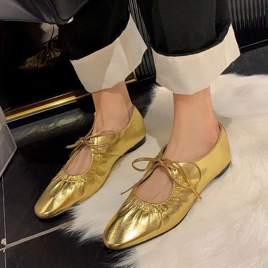 Mathess Metallic Faux Leather Ballet Flats - Gold or Silver