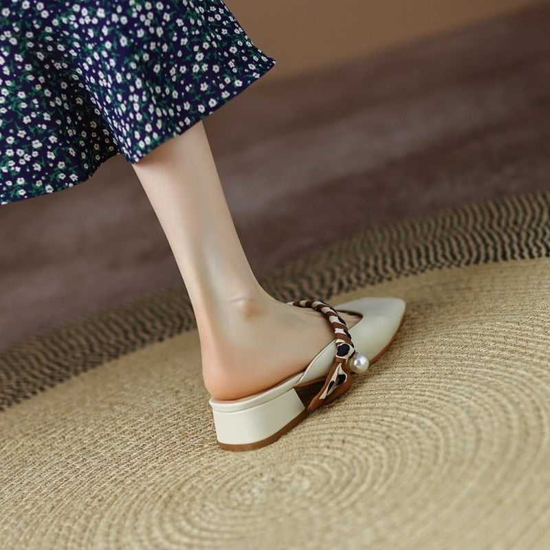 Meera Scarf and Pearl Strap Mules - 2 Colors