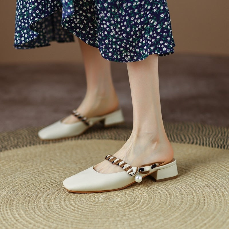 Meera Scarf and Pearl Strap Mules - 2 Colors