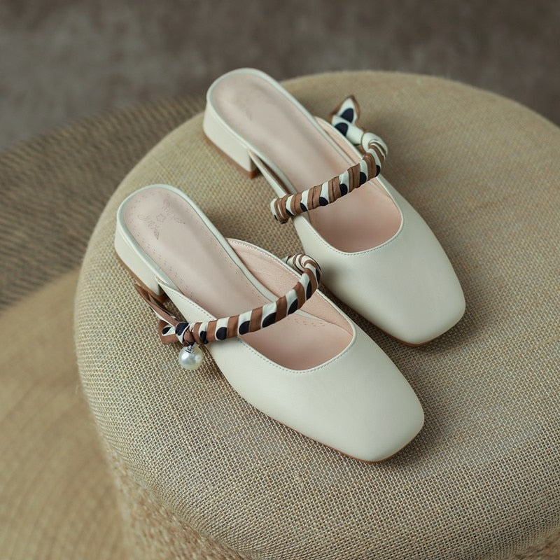 Meera Scarf and Pearl Strap Mules - 2 Colors