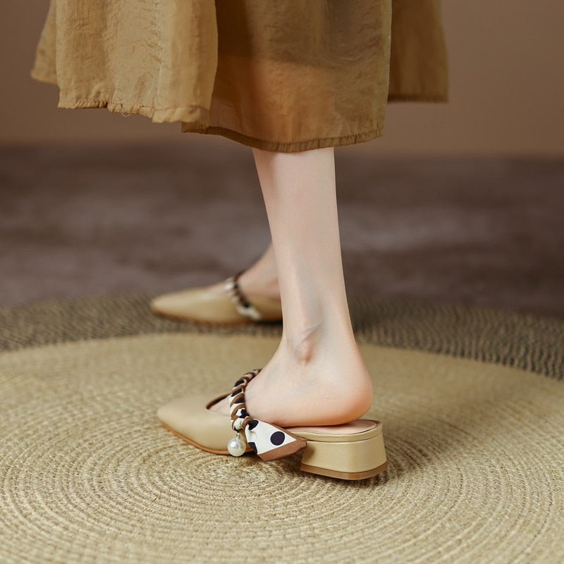 Meera Scarf and Pearl Strap Mules - 2 Colors