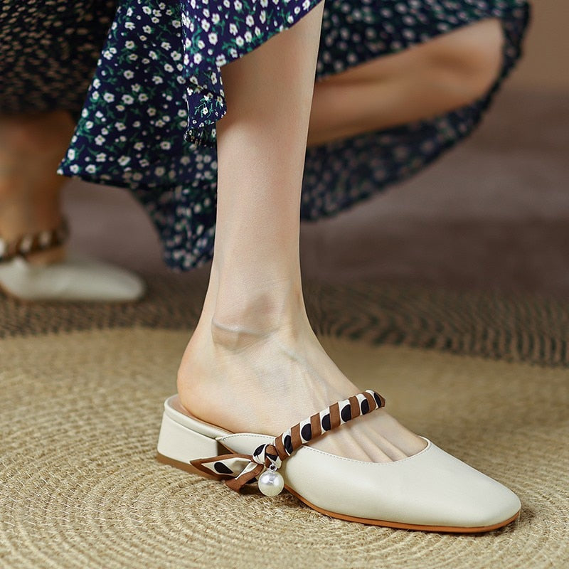 Meera Scarf and Pearl Strap Mules - 2 Colors