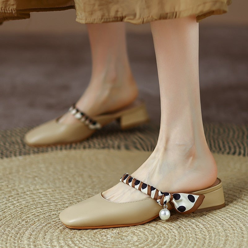 Meera Scarf and Pearl Strap Mules - 2 Colors