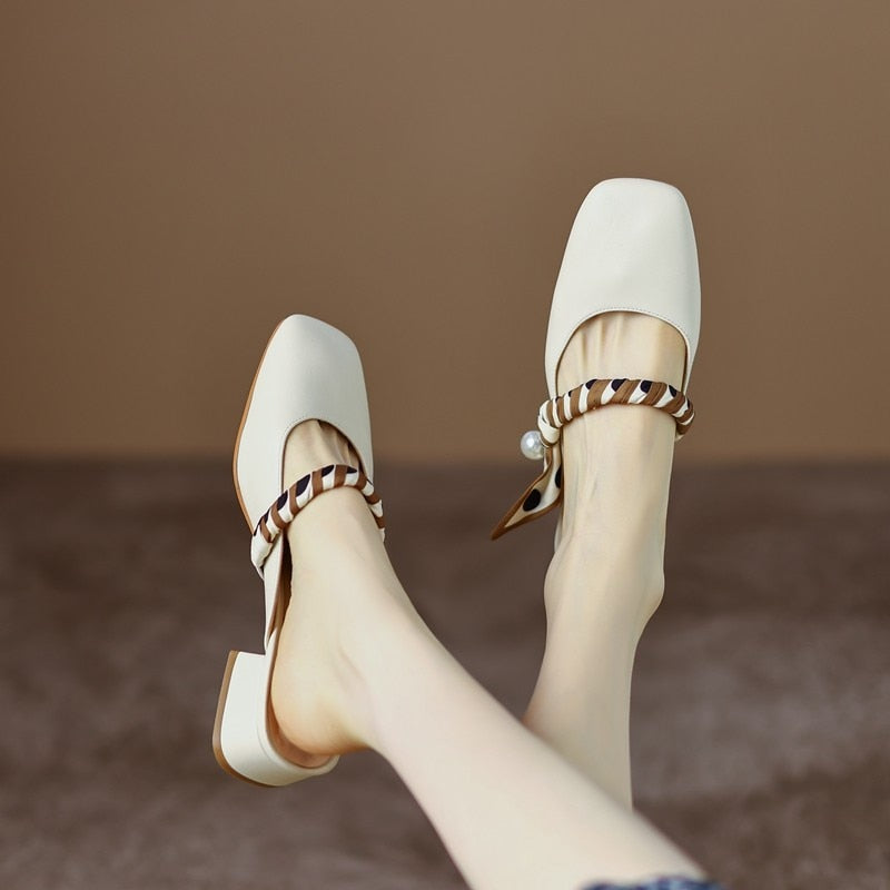 Meera Scarf and Pearl Strap Mules - 2 Colors