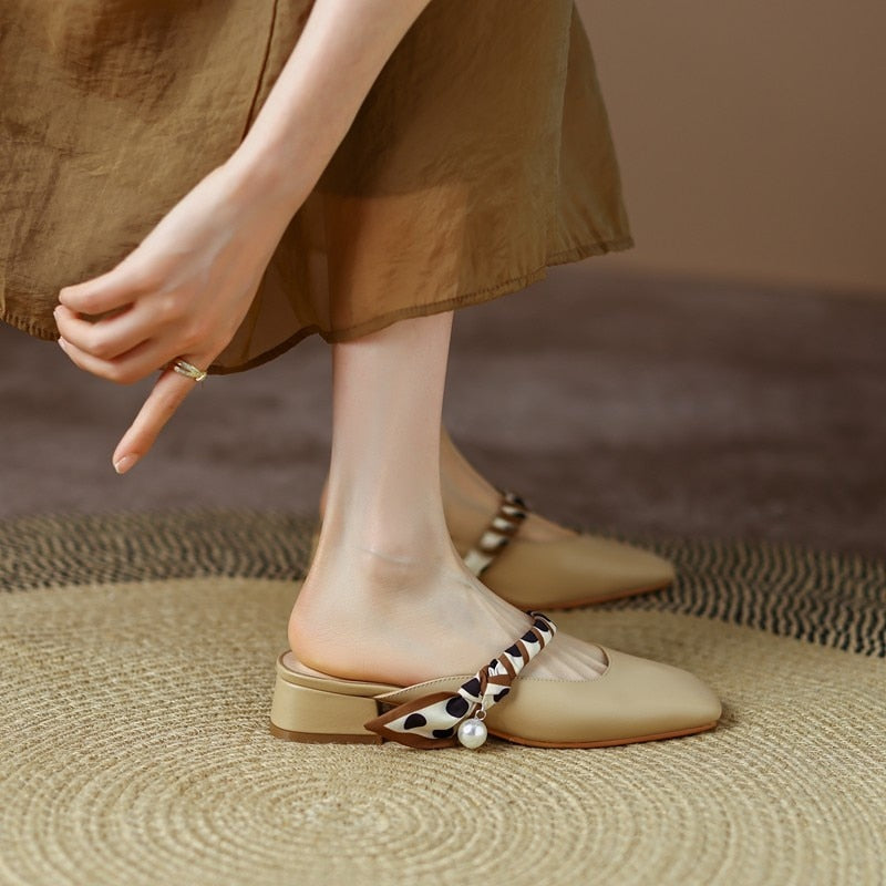 Meera Scarf and Pearl Strap Mules - 2 Colors