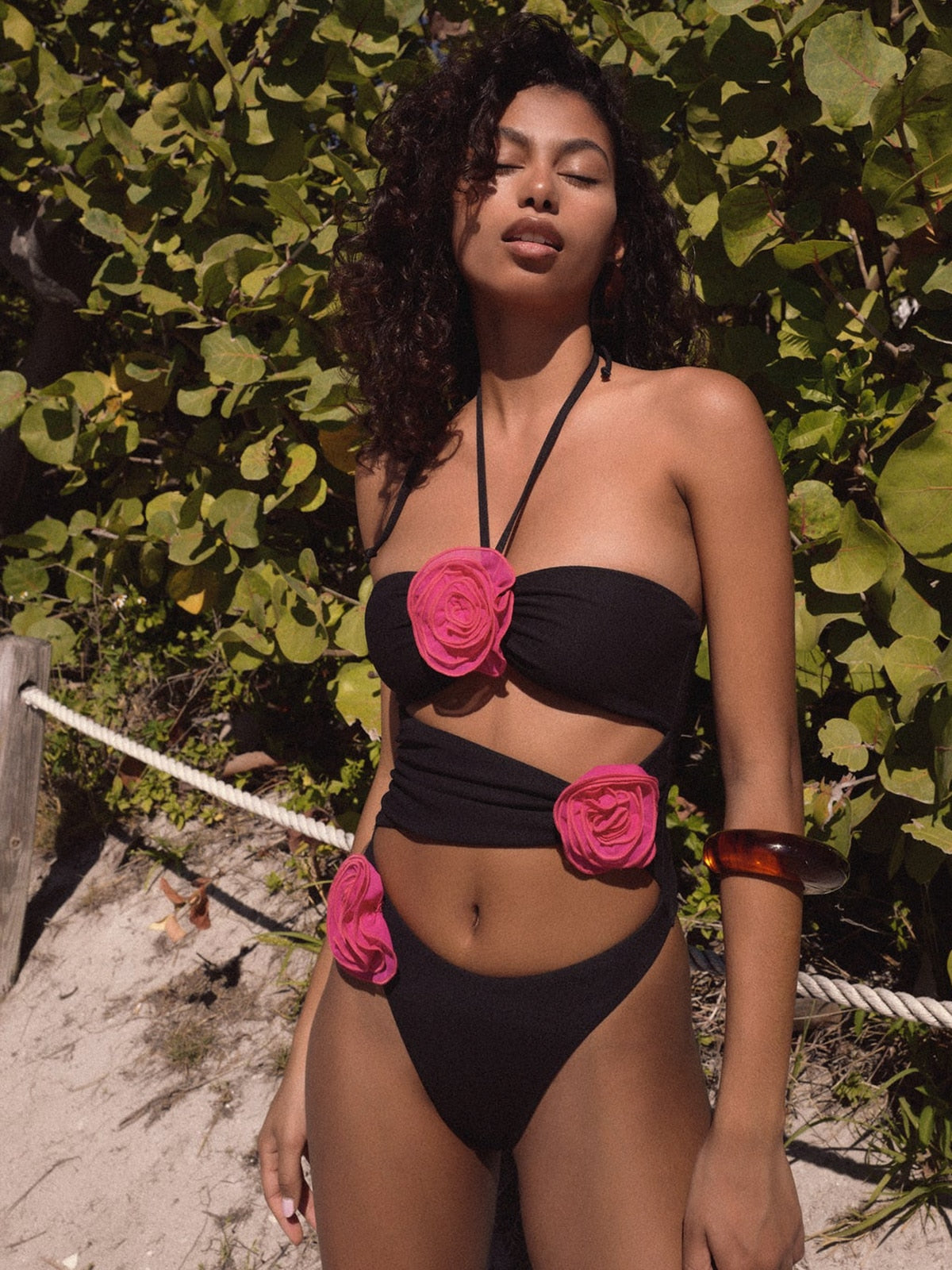 Meerah Flower Corsage Bandeau Retro Swimsuits - 3 Colors