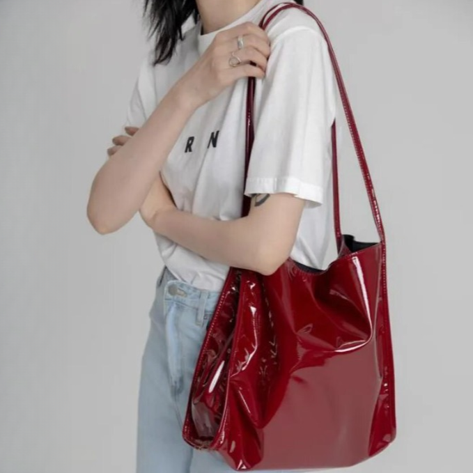 Mela Patent Leather Look Shopper Totes