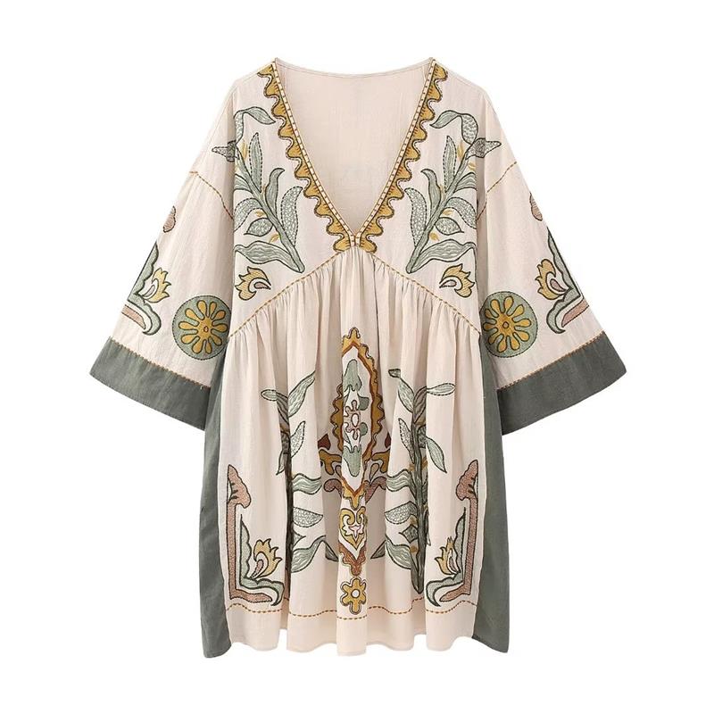 Merin Embroidery Mini Tunic Dress