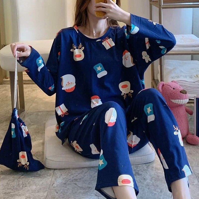 Merry Christmas Pajamas Set Casual Matching Set Full Sleeve Tops+Pants 2 Pieces