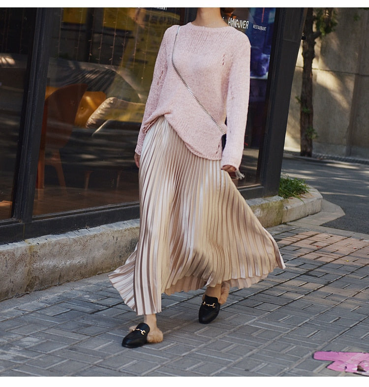 Metallic Pleated Maxi Skirts - 9 Colors