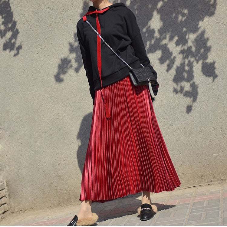 Metallic Pleated Maxi Skirts - 9 Colors