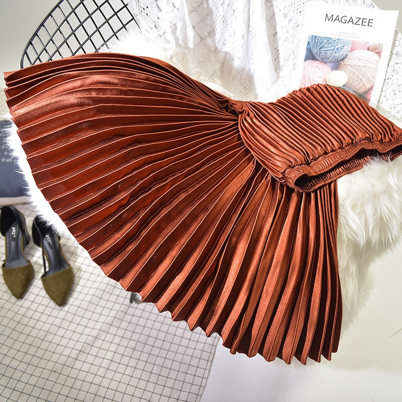 Metallic Pleated Maxi Skirts - 9 Colors
