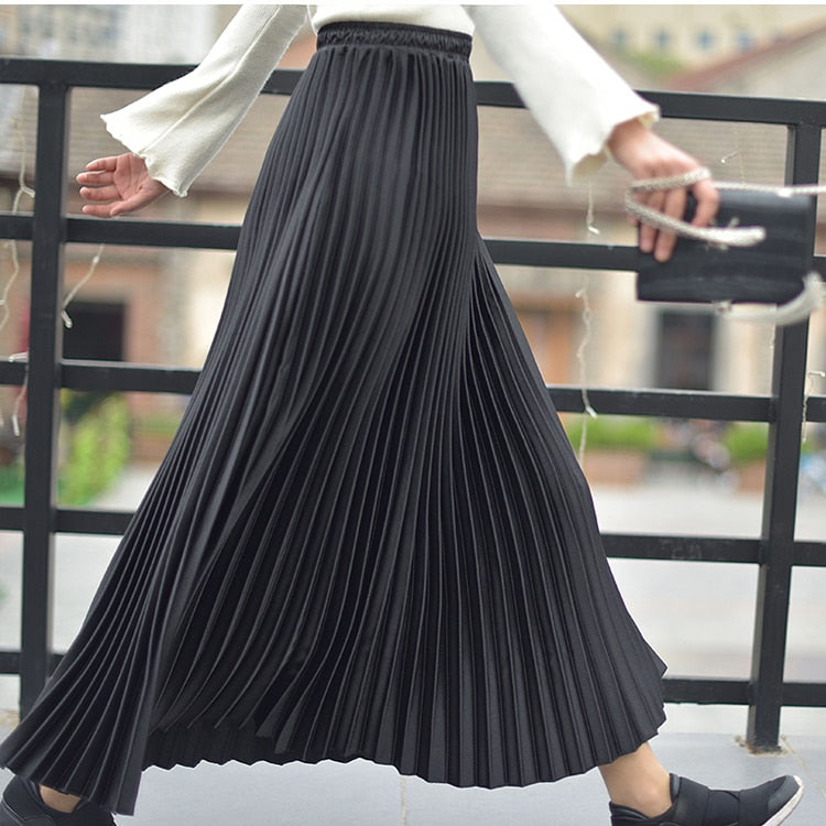 Metallic Pleated Maxi Skirts - 9 Colors