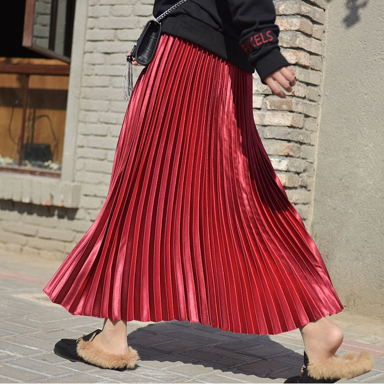 Metallic Pleated Maxi Skirts - 9 Colors