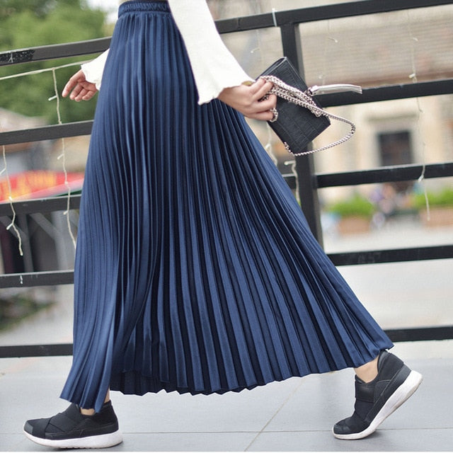 Metallic Pleated Maxi Skirts - 9 Colors