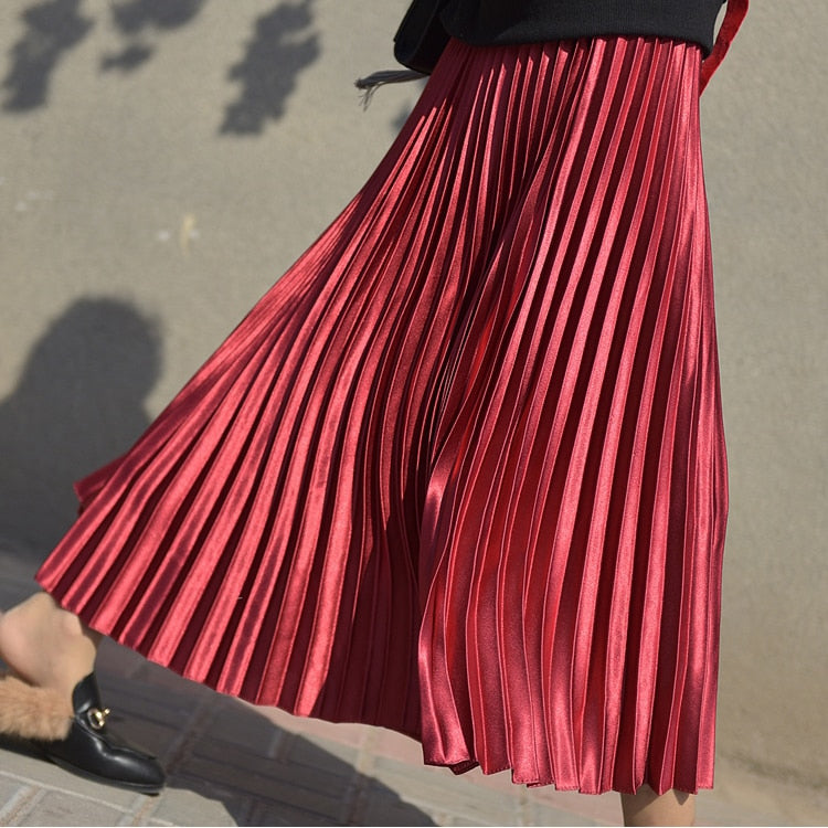 Metallic Pleated Maxi Skirts - 9 Colors