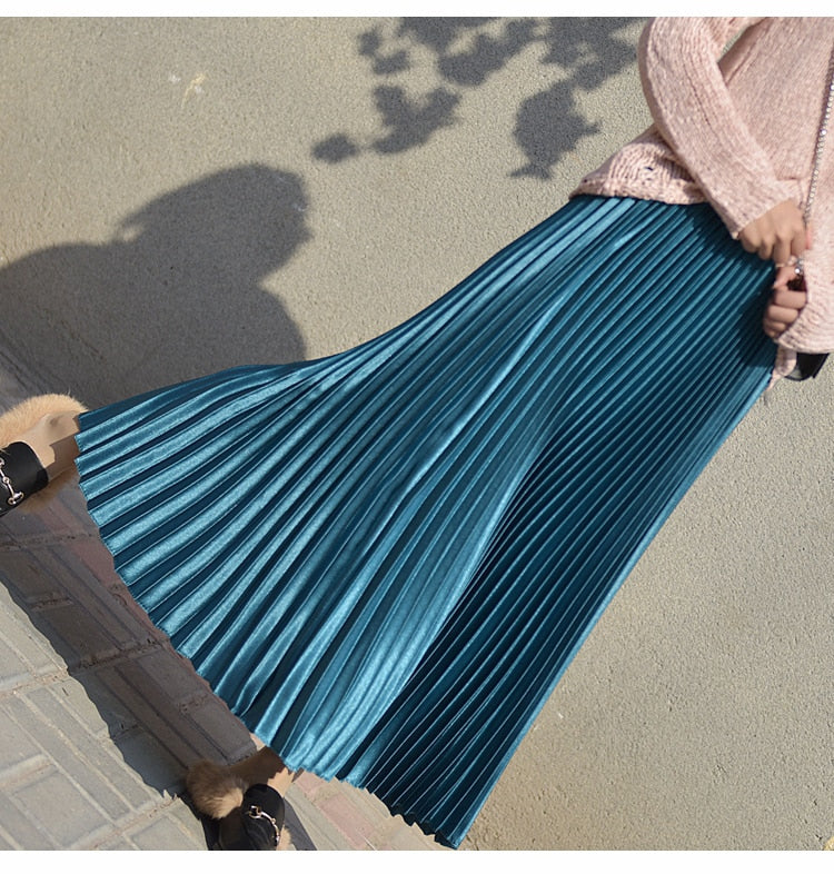 Metallic Pleated Maxi Skirts - 9 Colors