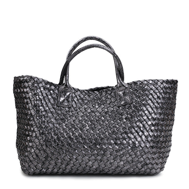 Metallic Woven Tote Bag - 16 Colors