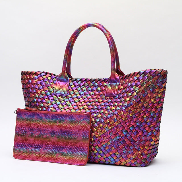 Metallic Woven Tote Bag - 16 Colors
