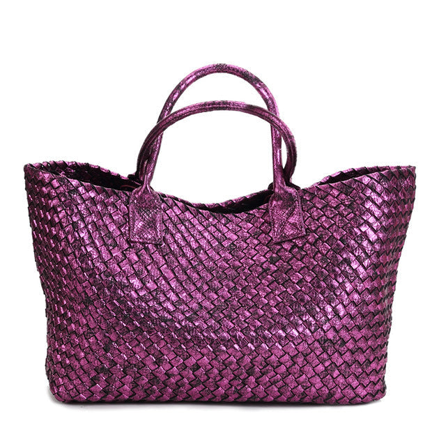 Metallic Woven Tote Bag - 16 Colors