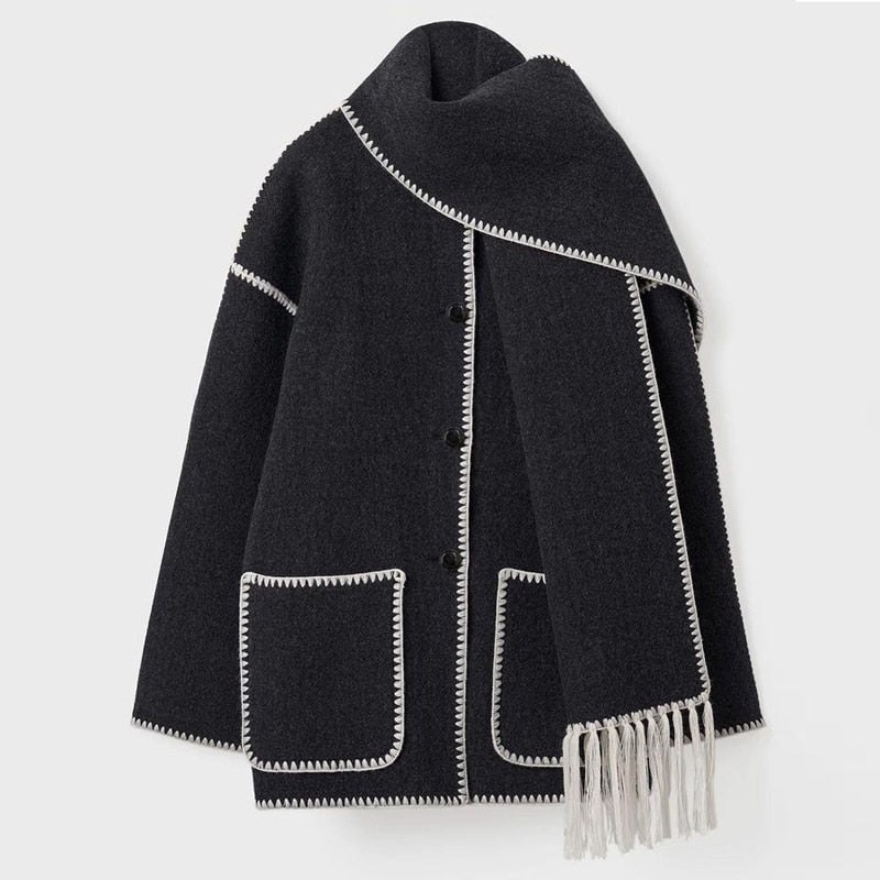 Mihaela Scarf Wrap Woolen Jacket
